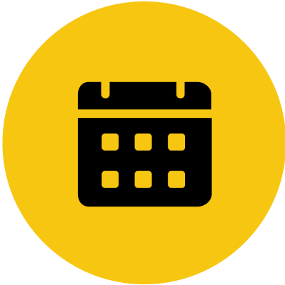 Calendar icon on yellow circular background.